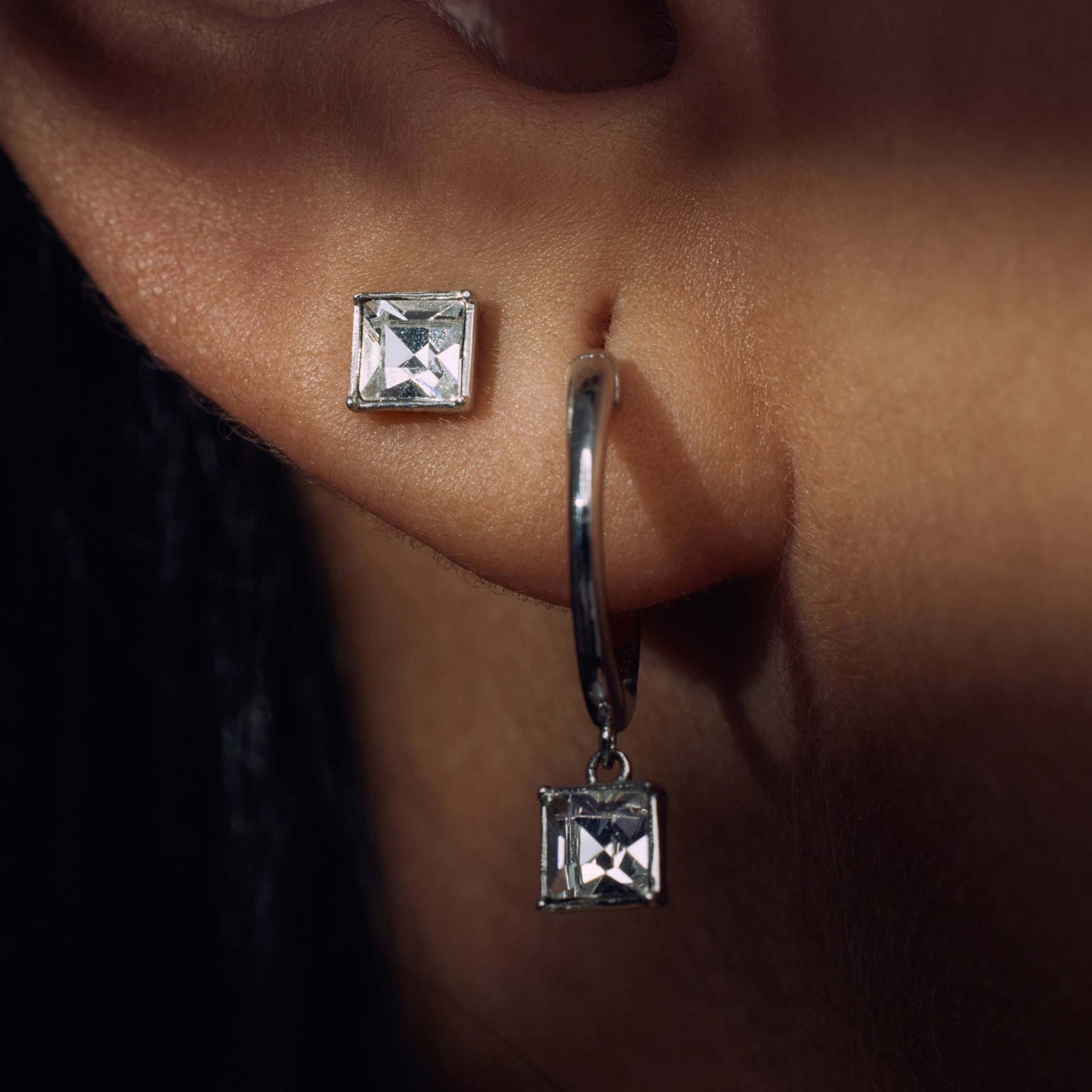 Cento Luci Perla 925 sterling silver ear studs with preciosa crystal - Parte di Me