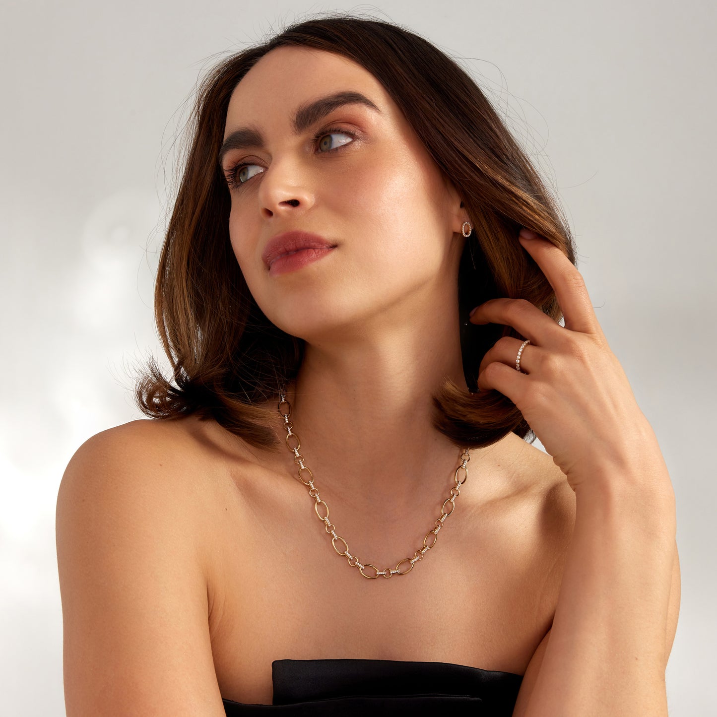 Bibbiena Poppi Clara 925 sterling silver gold plated link necklace with zirconia stones - Parte di Me