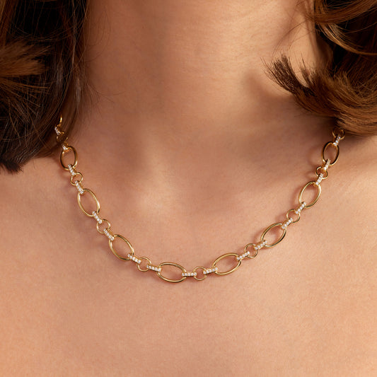 Bibbiena Poppi Clara 925 sterling silver gold plated link necklace with zirconia stones - Parte di Me