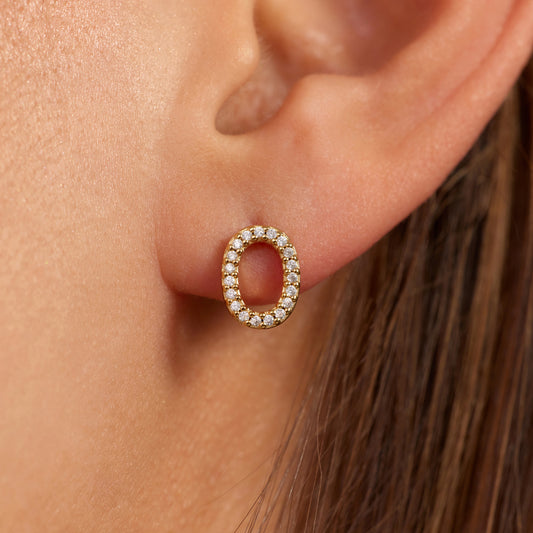 Bibbiena Poppi Clara 925 sterling silver gold plated ear studs with zirconia stones - Parte di Me