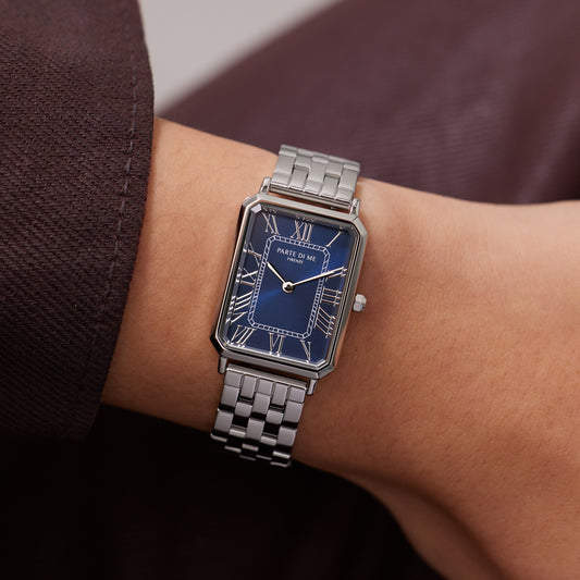 Orologio rectangular ladies watch silver coloured and dark blue - Parte di Me