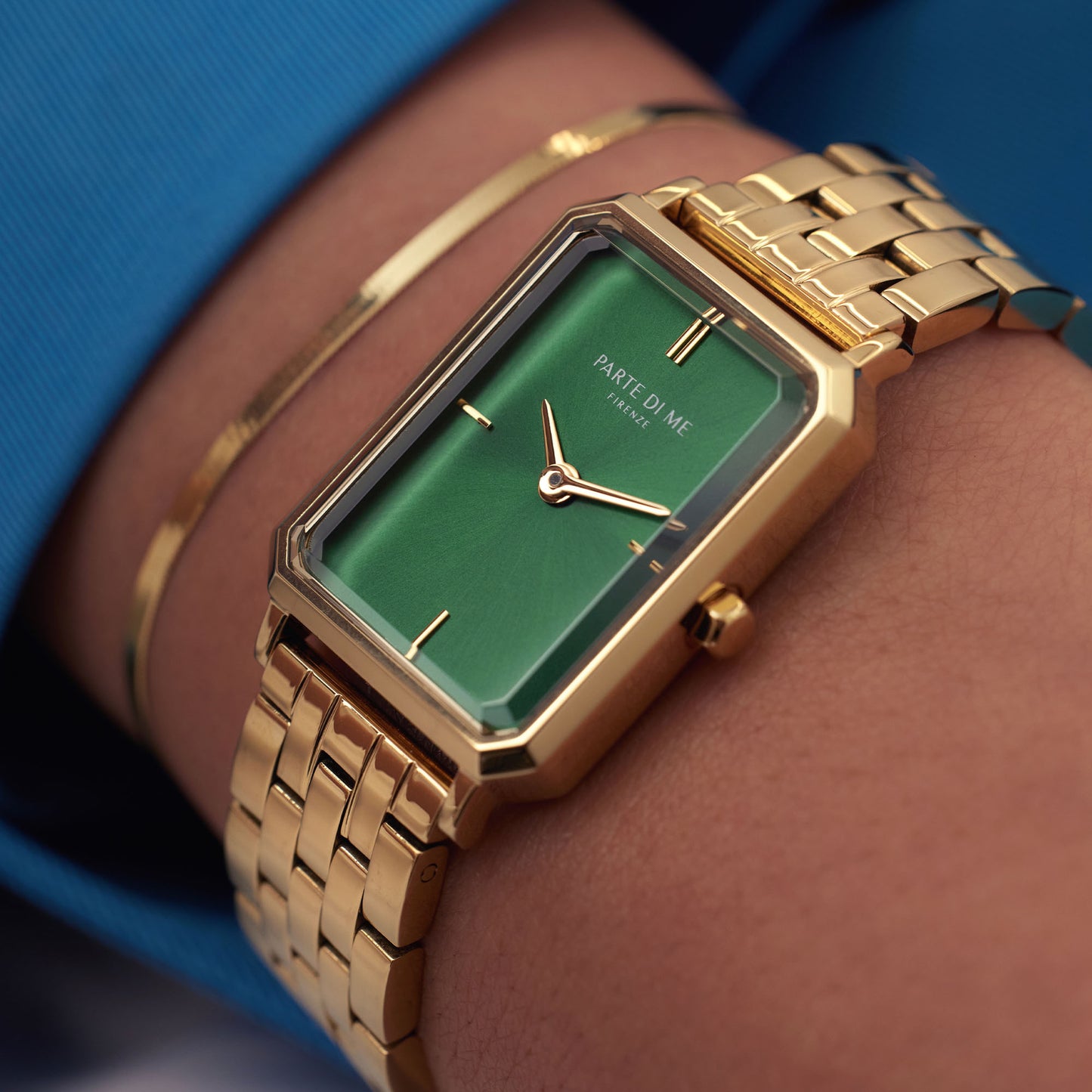 Orologio rectangular ladies watch gold coloured and green - Parte di Me