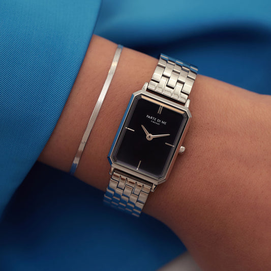 Orologio rectangular ladies watch silver coloured and black - Parte di Me