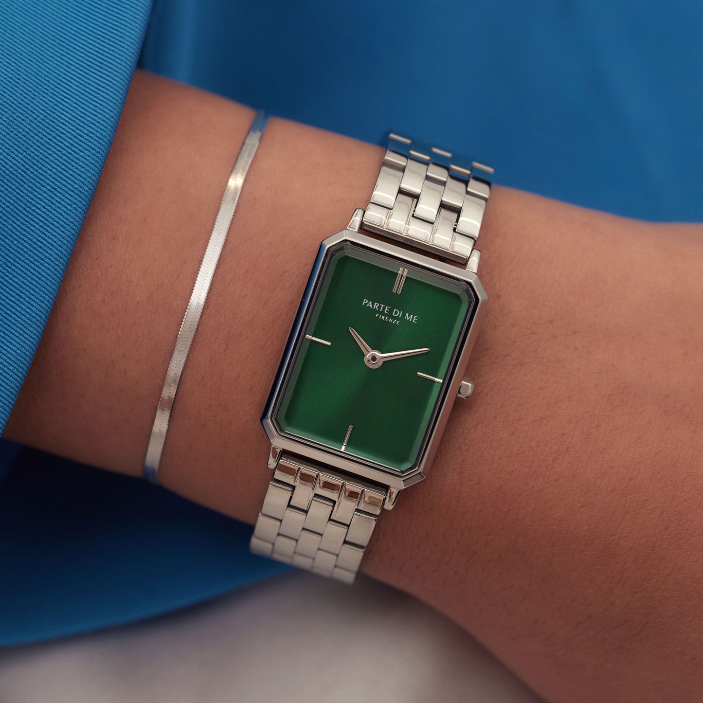 Orologio rectangular ladies watch silver coloured and green - Parte di Me