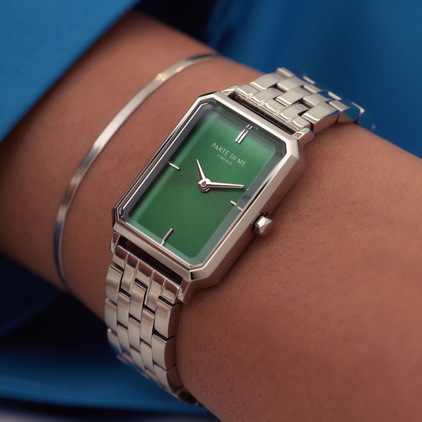 Orologio rectangular ladies watch silver coloured and green - Parte di Me