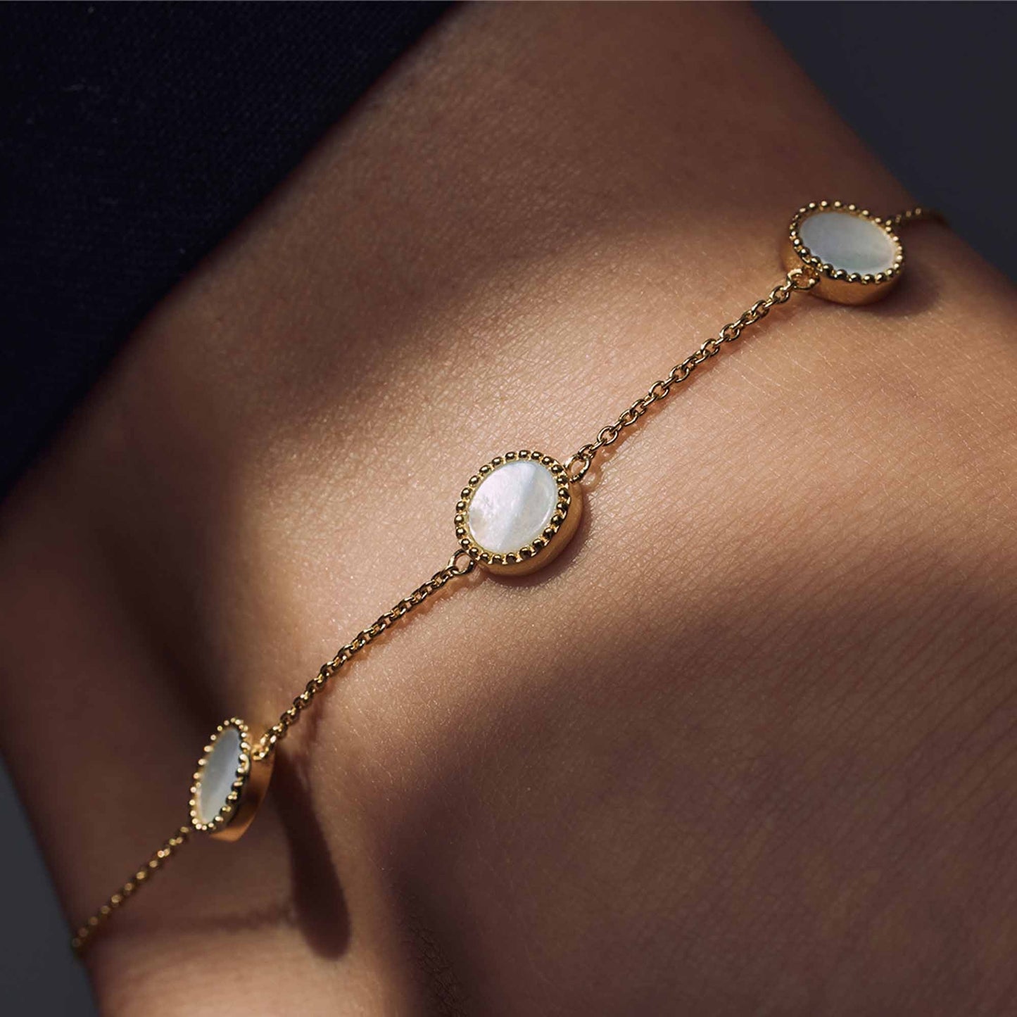 Brioso Cortona Dara 925 sterling silver gold plated anklet with mother of pearl - Parte di Me