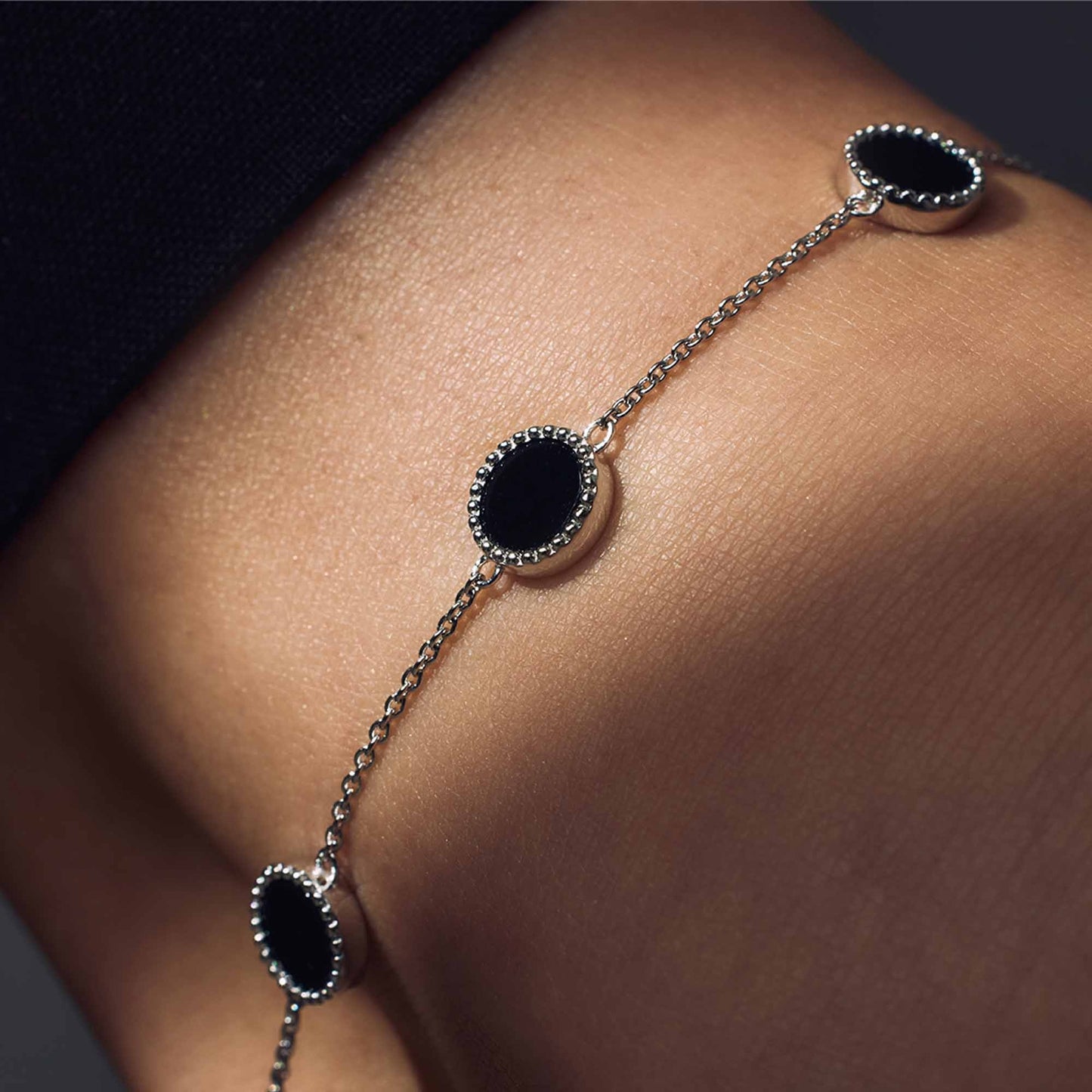 Brioso Cortona Giulia 925 sterling silver anklet with black onyx - Parte di Me