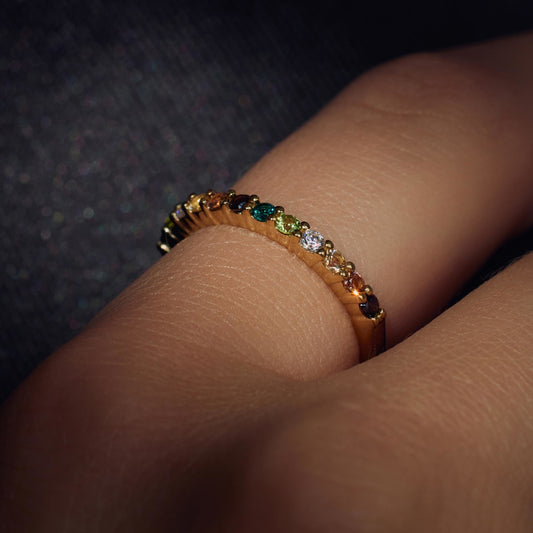 Santa Maria del Fiore 925 sterling silver gold plated ring with coloured zirconia stones - Parte di Me