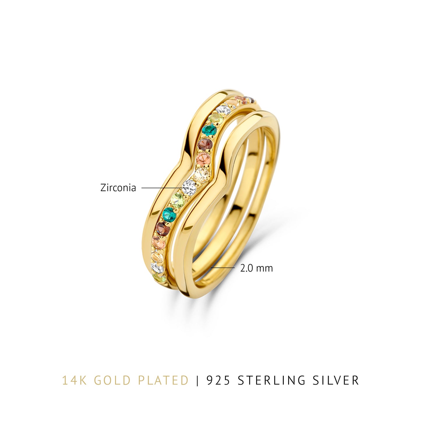Santa Maria del Fiore 925 sterling silver gold plated rings with coloured zirconia stones - Parte di Me