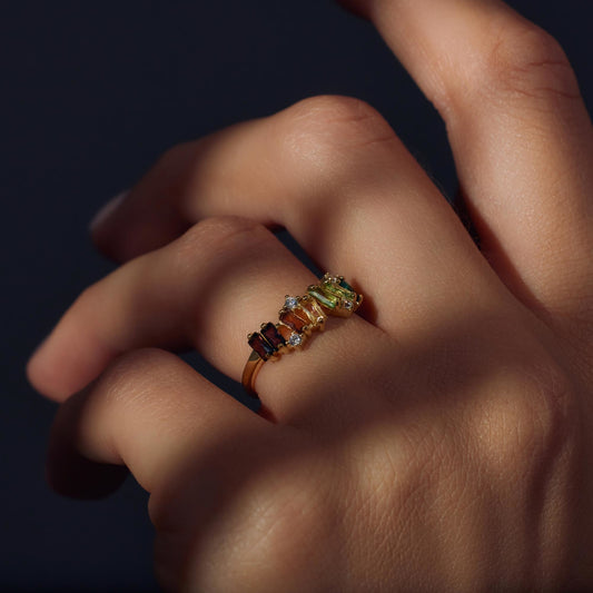 Santa Maria del Fiore 925 sterling silver gold plated ring with coloured zirconia stones - Parte di Me