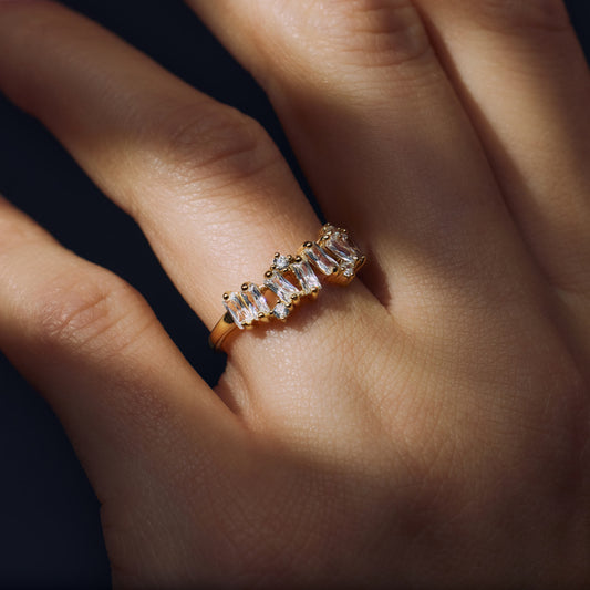 Santa Maria della Base 925 sterling silver gold plated ring with zirconia stones - Parte di Me