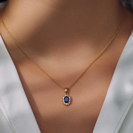 Mia Colore Azure 925 sterling silver gold plated necklace with blue zirconia stone - Parte di Me