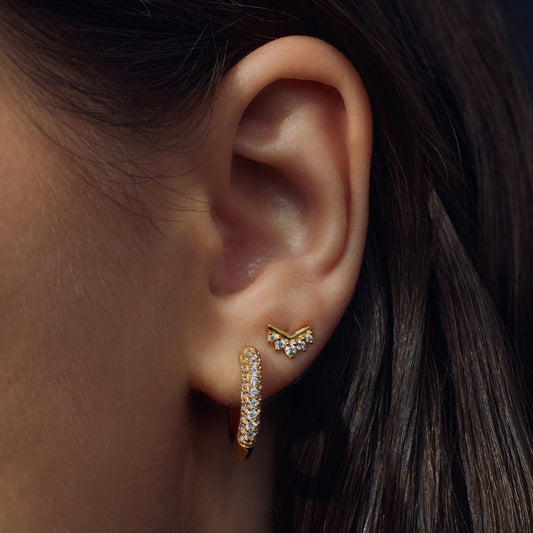 Santa Maria della Base 925 sterling silver gold plated hoop earrings with zirconia stones - Parte di Me