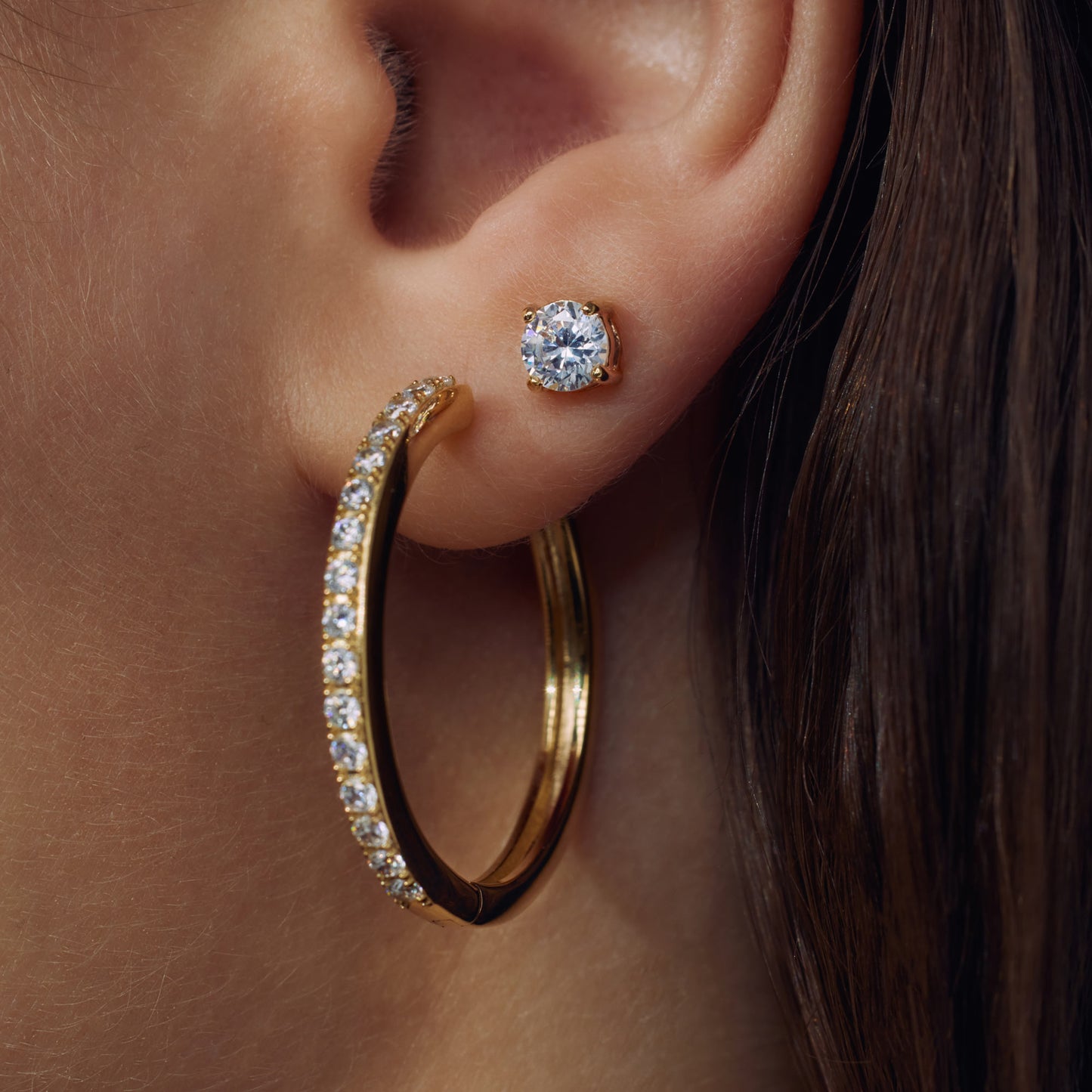 Santa Maria della Base 925 sterling silver gold plated hoop earrings with zirconia stones - Parte di Me