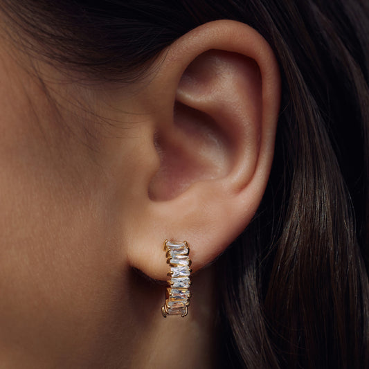 Santa Maria della Base 925 sterling silver gold plated hoop earrings with zirconia stones - Parte di Me