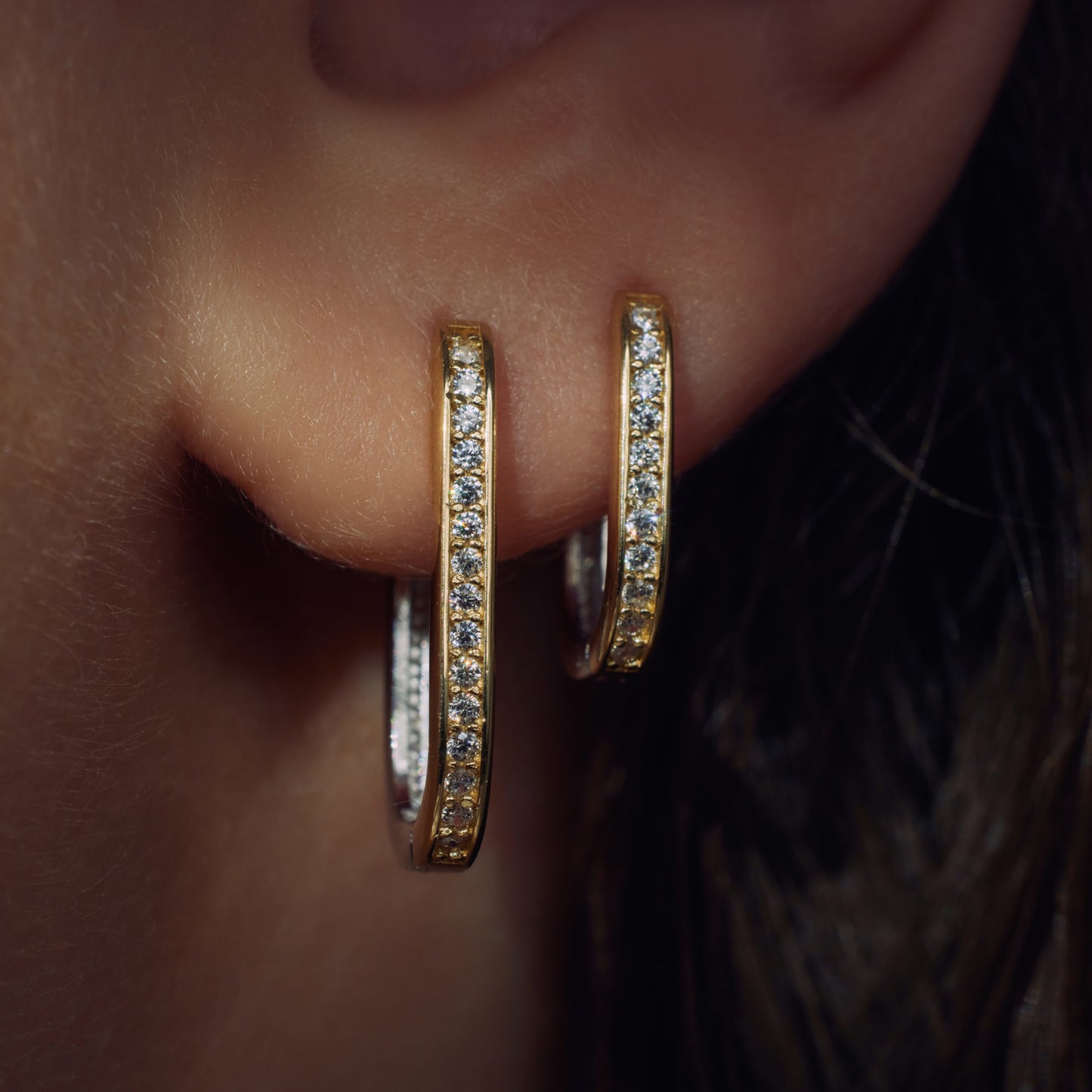 Ponte Vecchio Elina 925 sterling silver and gold plated hoop earrings with zirconia stones - Parte di Me