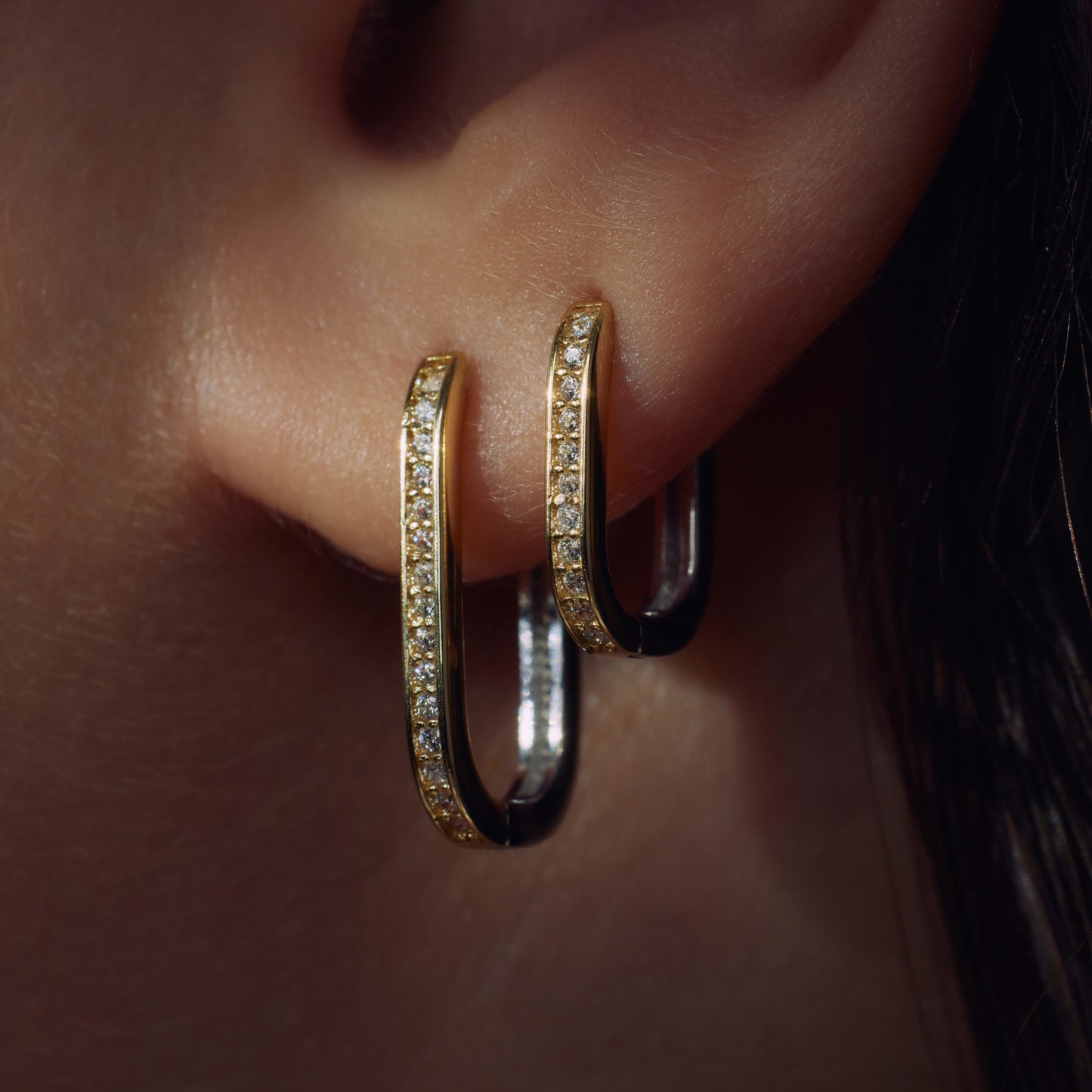 Ponte Vecchio Elina 925 sterling silver and gold plated hoop earrings with zirconia stones - Parte di Me