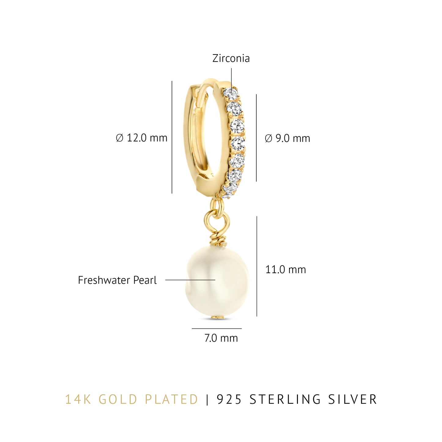 Brioso Cortona Bella 925 sterling silver gold plated hoop earrings with freshwater pearl - Parte di Me