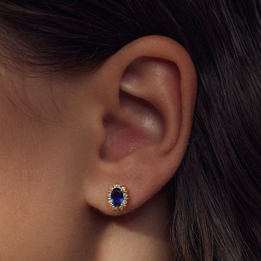 Mia Colore Azure 925 sterling silver gold plated ear studs with blue zirconia stone - Parte di Me