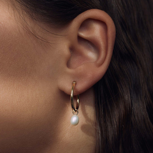 Brioso Cortona Ambra 925 sterling silver gold plated hoop earrings with freshwater pearl - Parte di Me