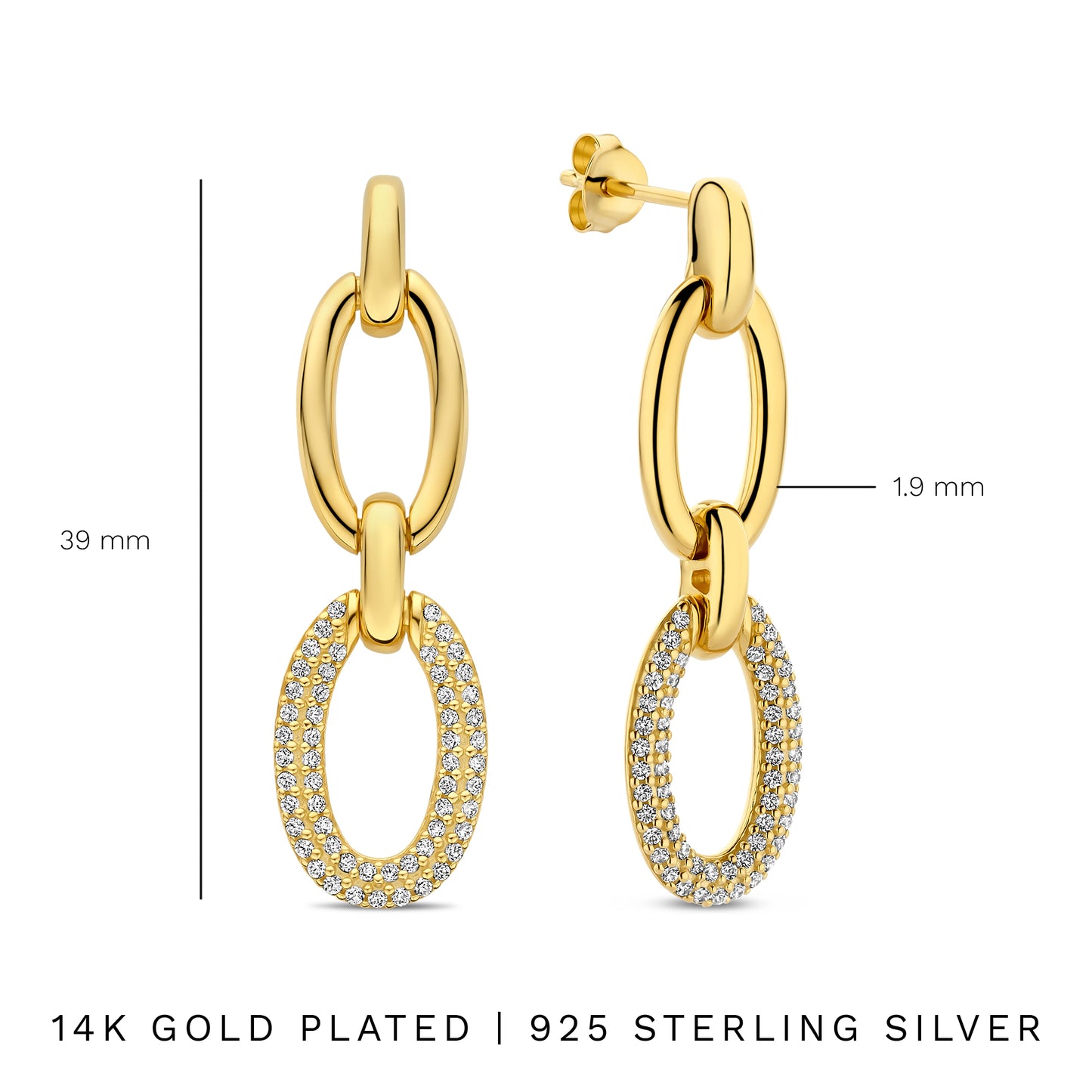 Bibbiena Poppi Clara 925 sterling silver gold plated drop earrings with zirconia stones - Parte di Me