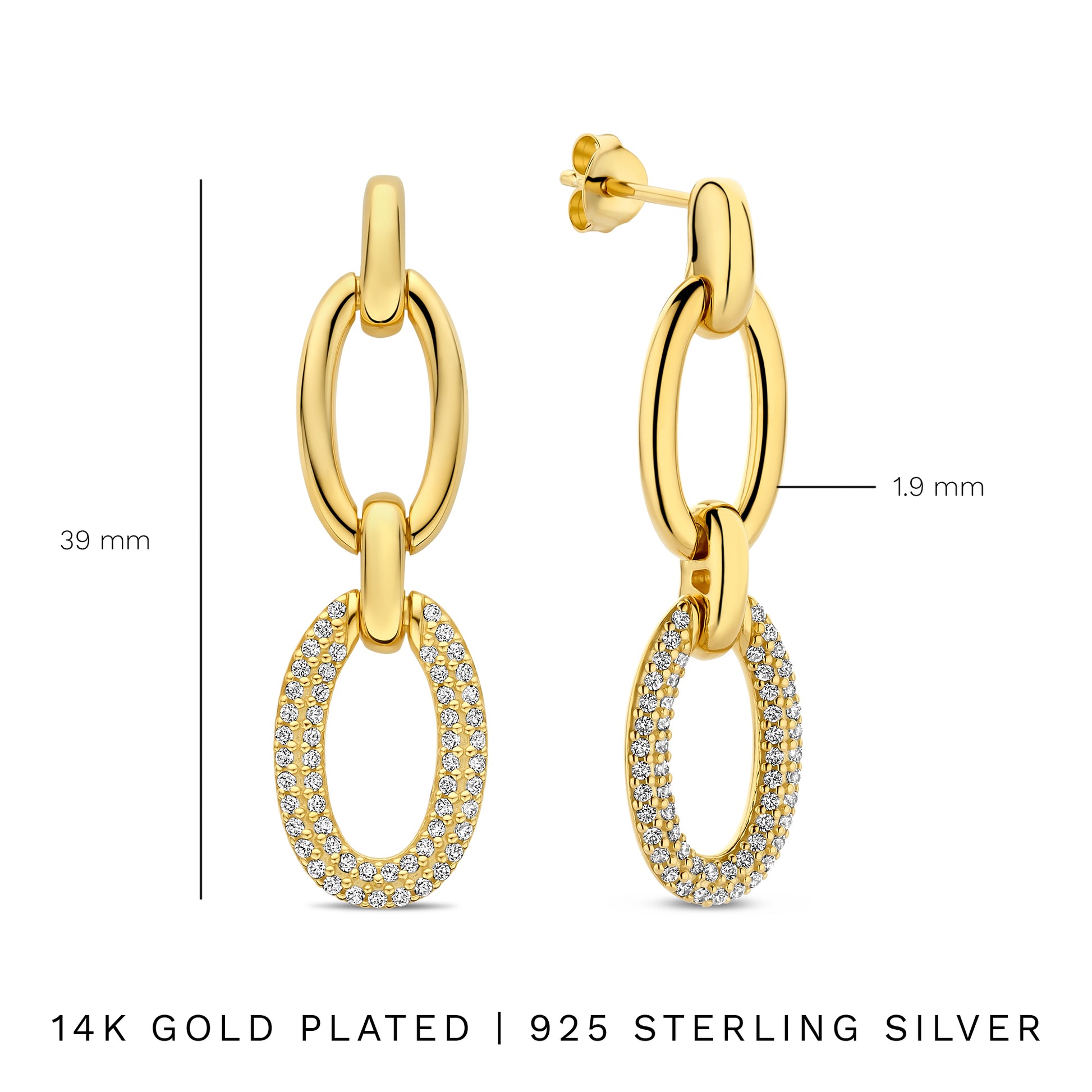 Bibbiena Poppi Clara 925 sterling silver gold plated drop earrings with zirconia stones - Parte di Me