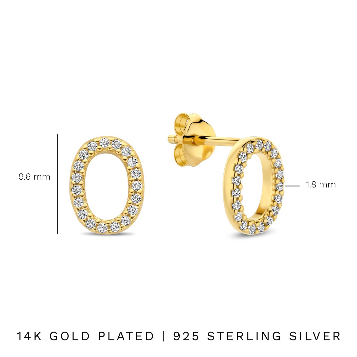 Bibbiena Poppi Clara 925 sterling silver gold plated ear studs with zirconia stones - Parte di Me