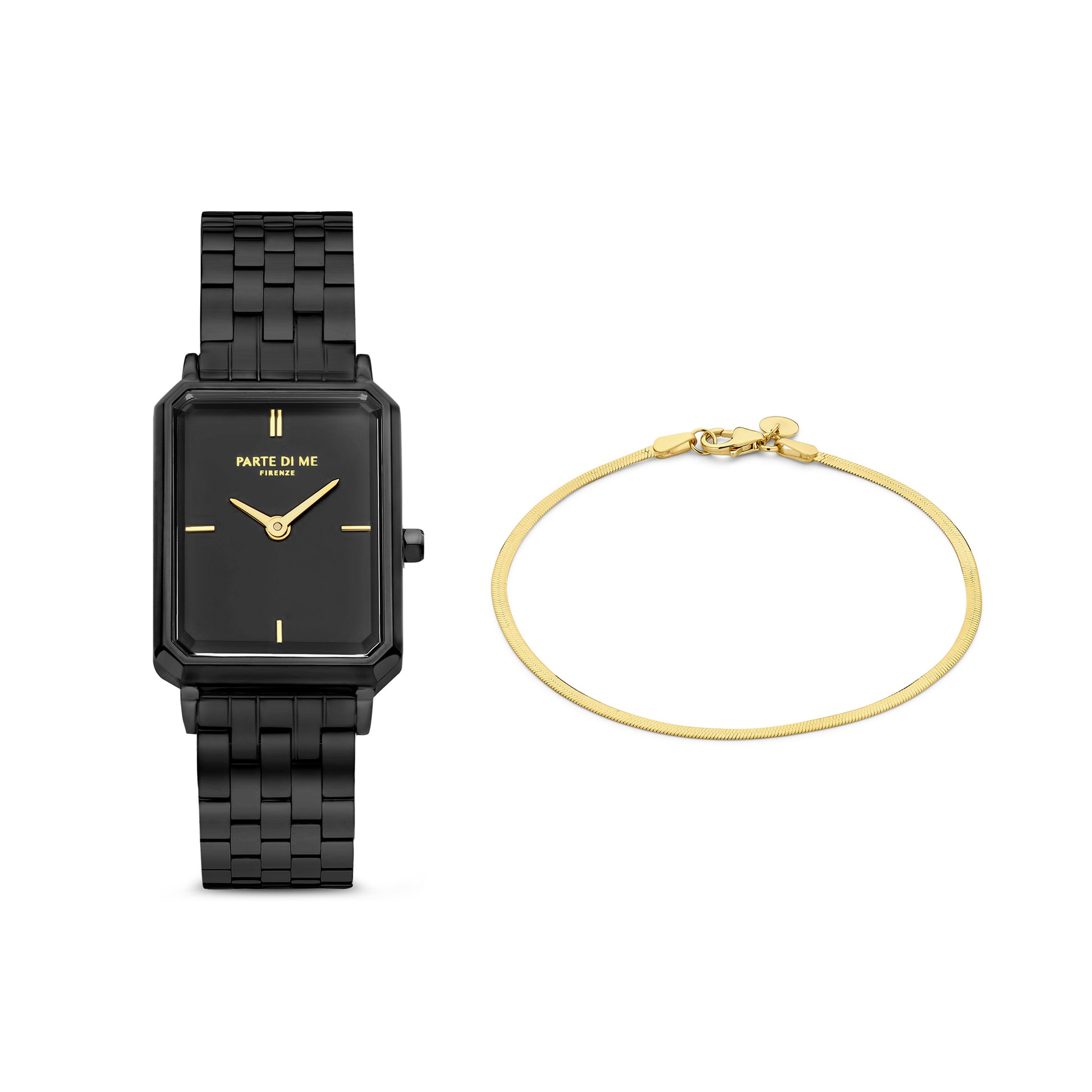 Sorprendimi black watch and 925 sterling silver gold plated bracelet - Parte di Me
