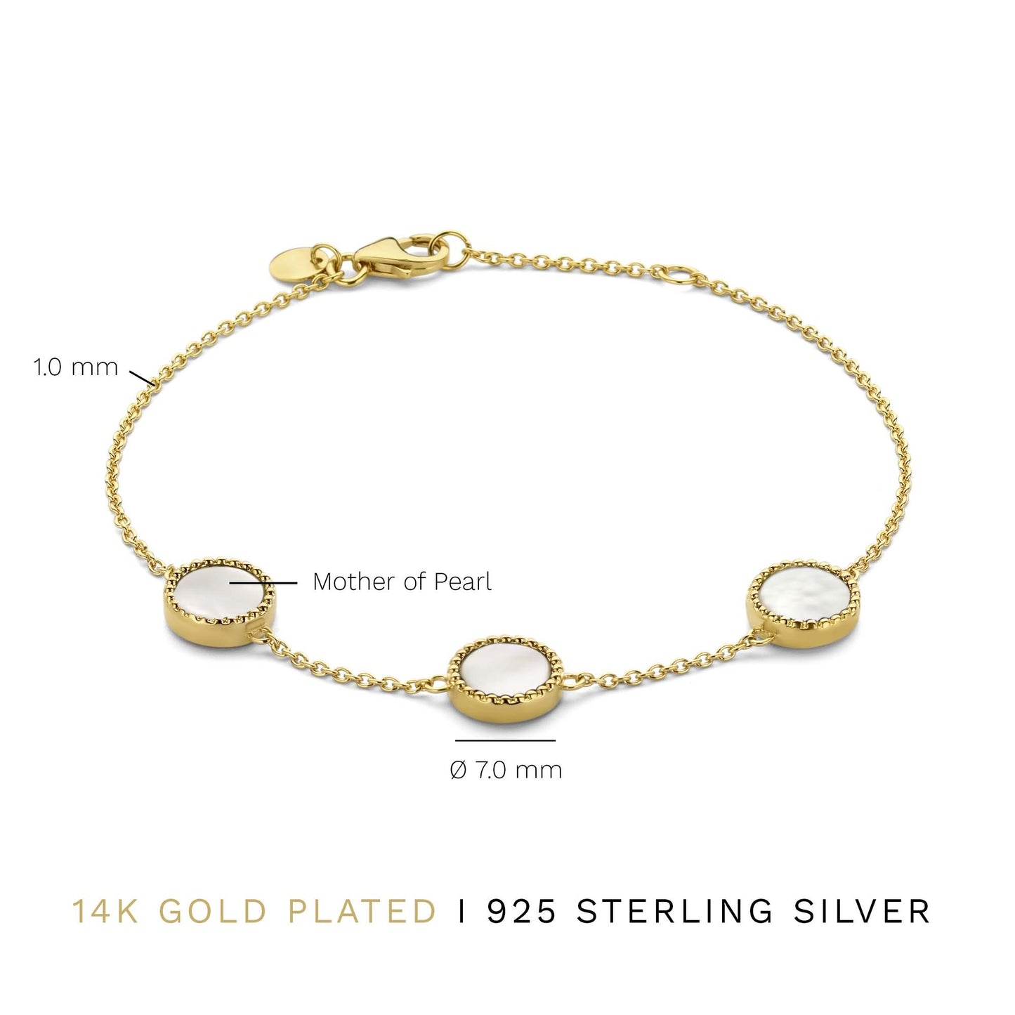 Brioso Cortona Dara 925 sterling silver gold plated bracelet with mother of pearl - Parte di Me