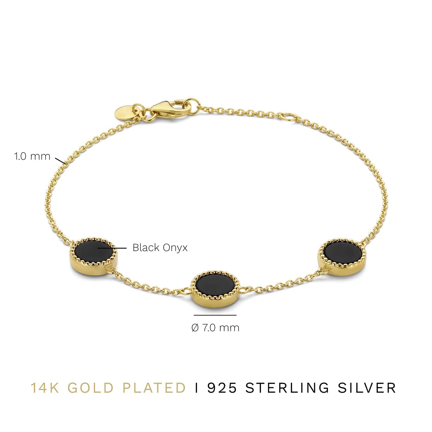 Brioso Cortona Giulia 925 sterling silver gold plated bracelet with black onyx - Parte di Me