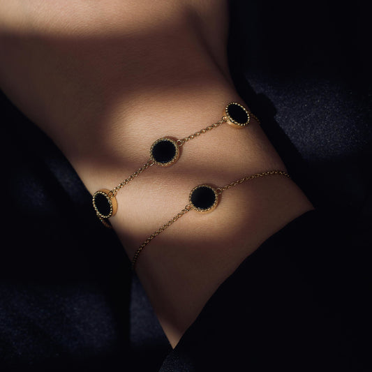Brioso Cortona Giulia 925 sterling silver gold plated bracelet with black onyx - Parte di Me