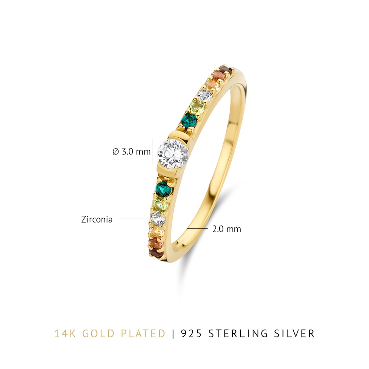 Santa Maria del Fiore 925 sterling silver gold plated ring with coloured zirconia stones - Parte di Me