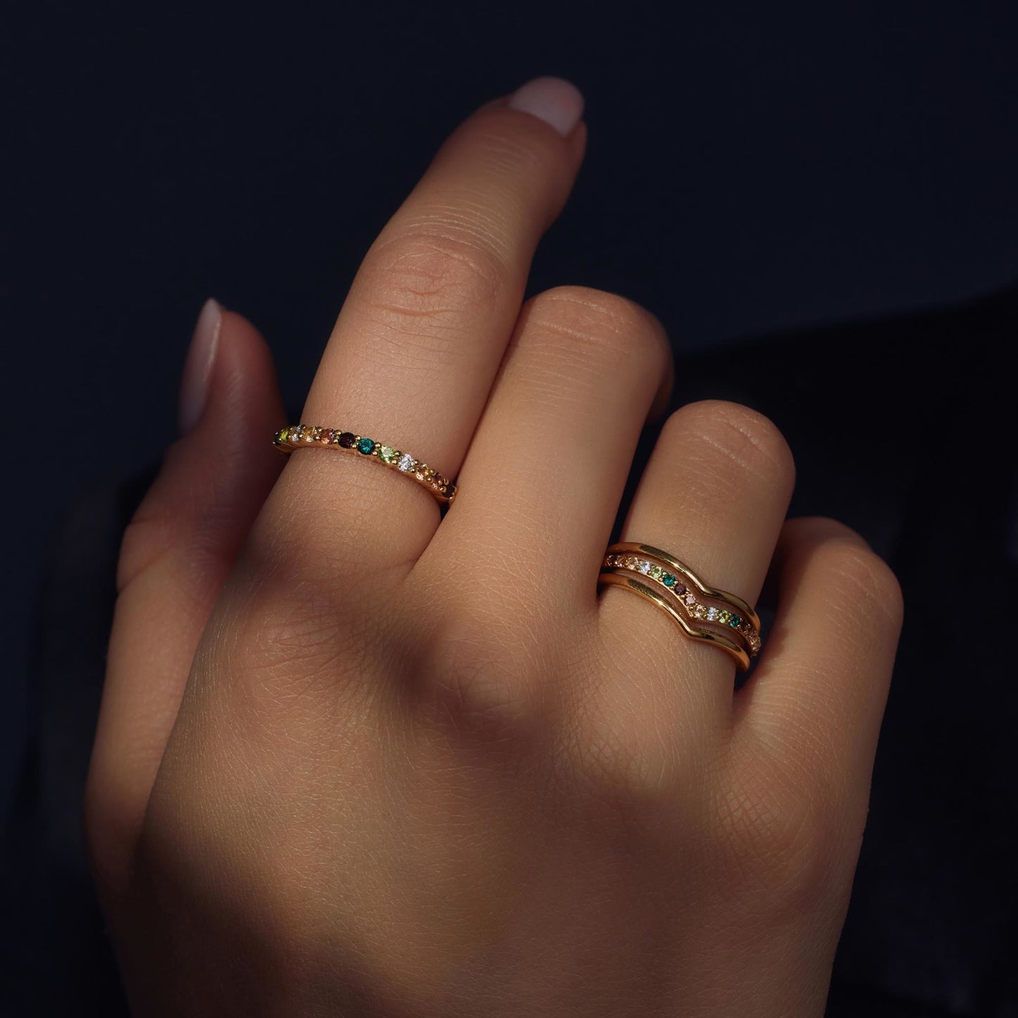 Santa Maria del Fiore 925 sterling silver gold plated ring with coloured zirconia stones - Parte di Me
