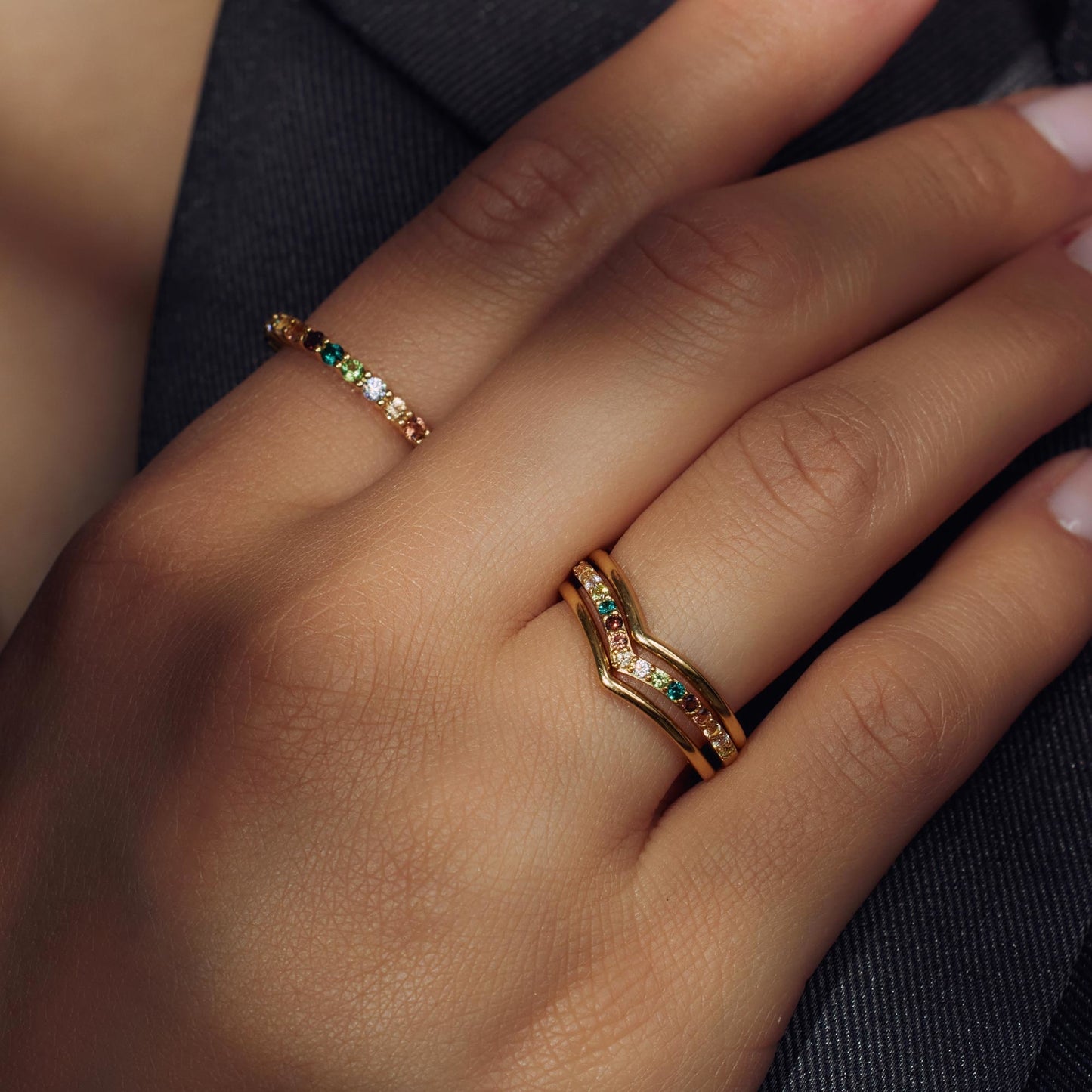 Santa Maria del Fiore 925 sterling silver gold plated ring with coloured zirconia stones - Parte di Me