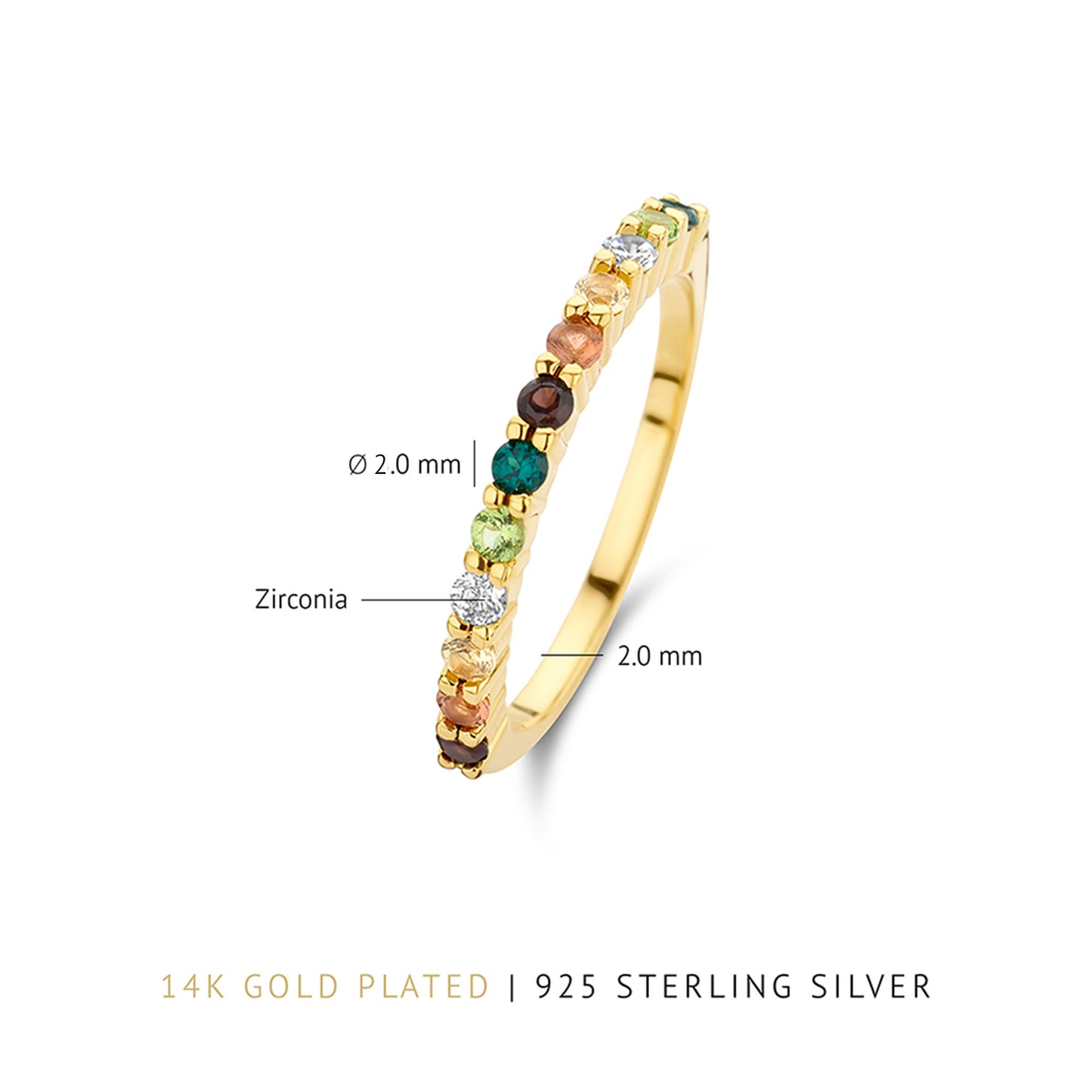 Santa Maria del Fiore 925 sterling silver gold plated ring with coloured zirconia stones - Parte di Me