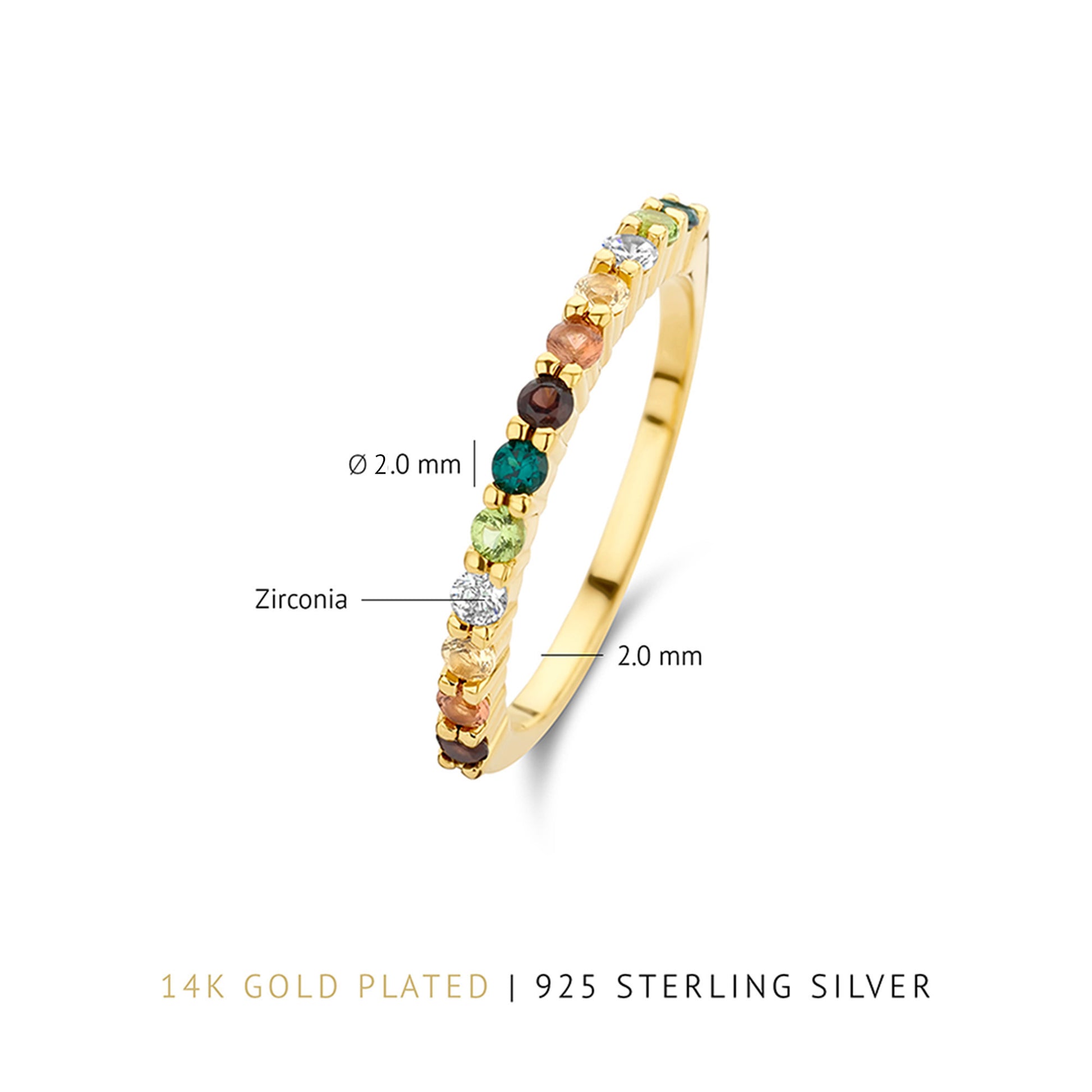 Santa Maria del Fiore 925 sterling silver gold plated ring with coloured zirconia stones - Parte di Me