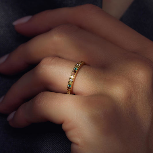 Santa Maria del Fiore 925 sterling silver gold plated ring with coloured zirconia stones - Parte di Me