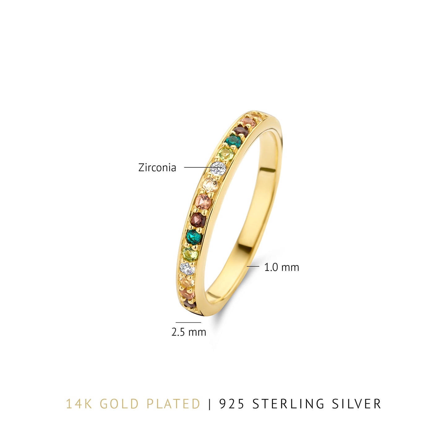 Santa Maria del Fiore 925 sterling silver gold plated ring with coloured zirconia stones - Parte di Me