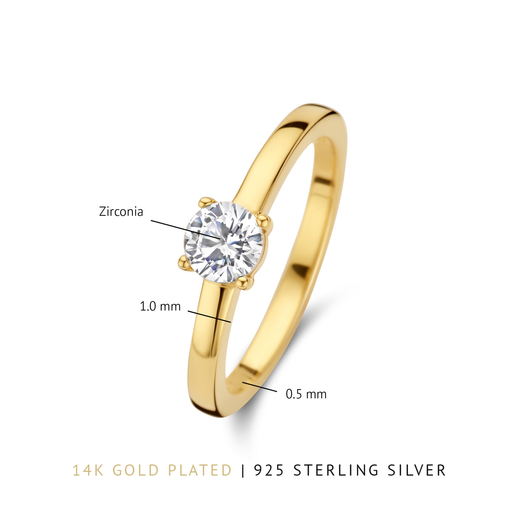 Ponte Vecchio Sofia 925 sterling silver gold plated ring with zirconia stone - Parte di Me