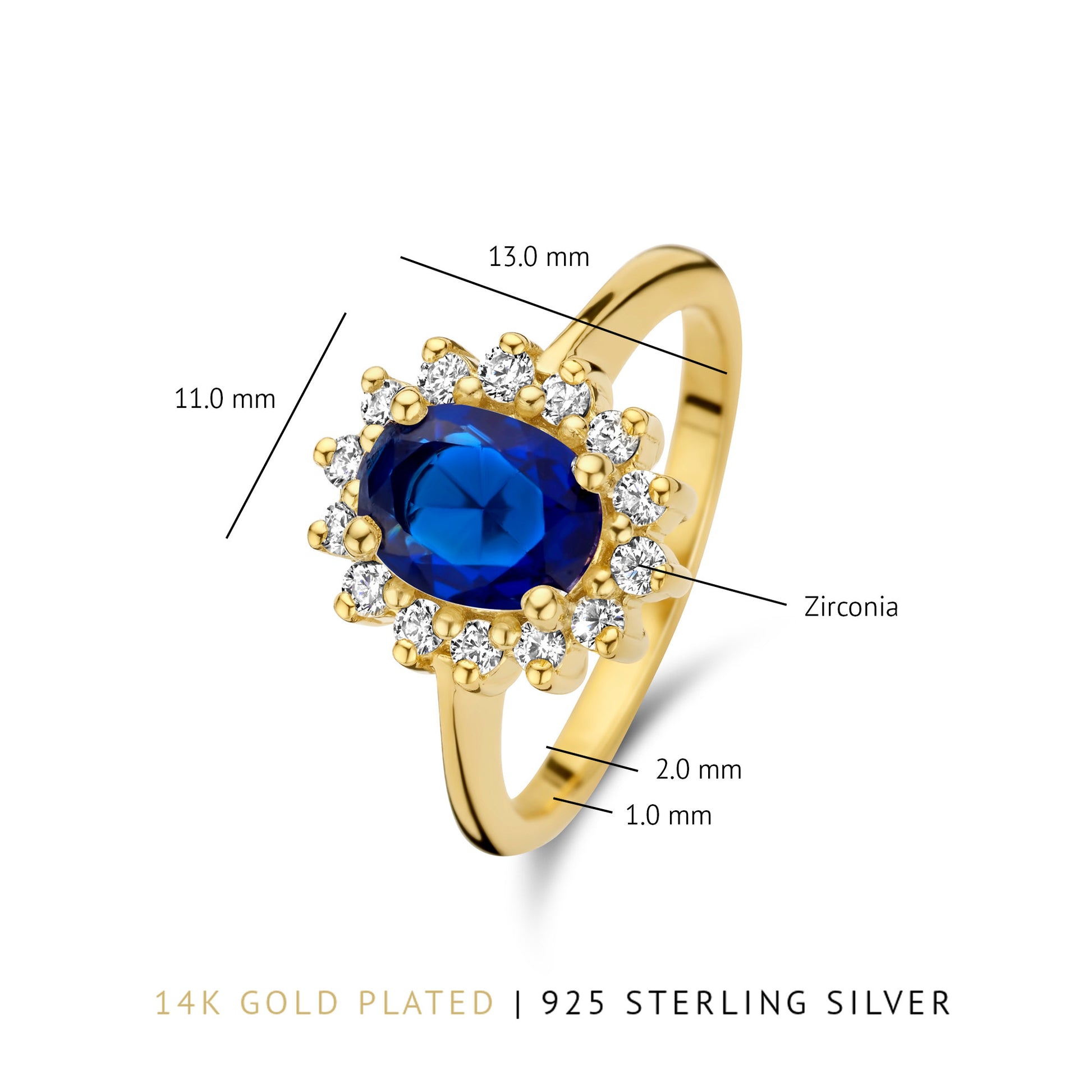 Mia Colore Azure 925 sterling silver gold plated ring with blue zirconia stone - Parte di Me