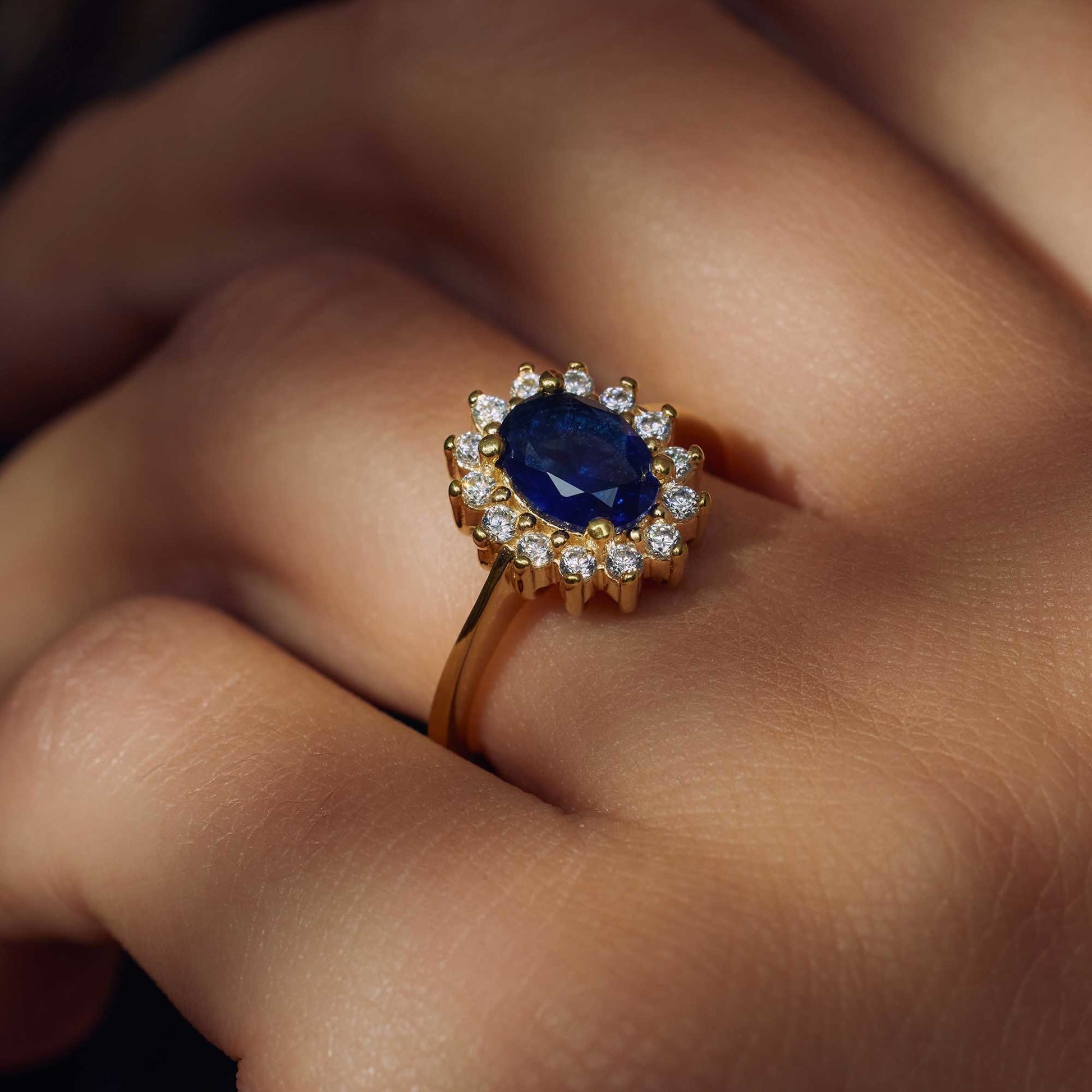 Mia Colore Azure 925 sterling silver gold plated ring with blue zirconia stone - Parte di Me