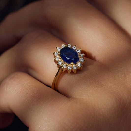 Mia Colore Azure 925 sterling silver gold plated ring with blue zirconia stone - Parte di Me