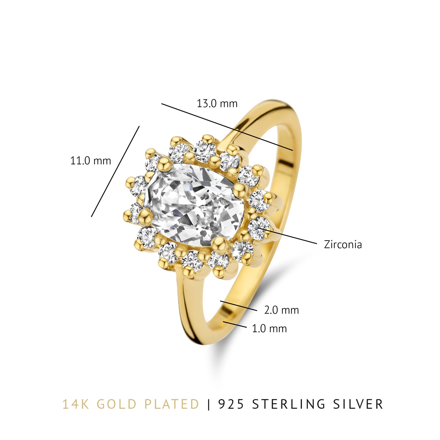 Mia Colore Bianca 925 sterling silver gold plated ring with zirconia stone - Parte di Me