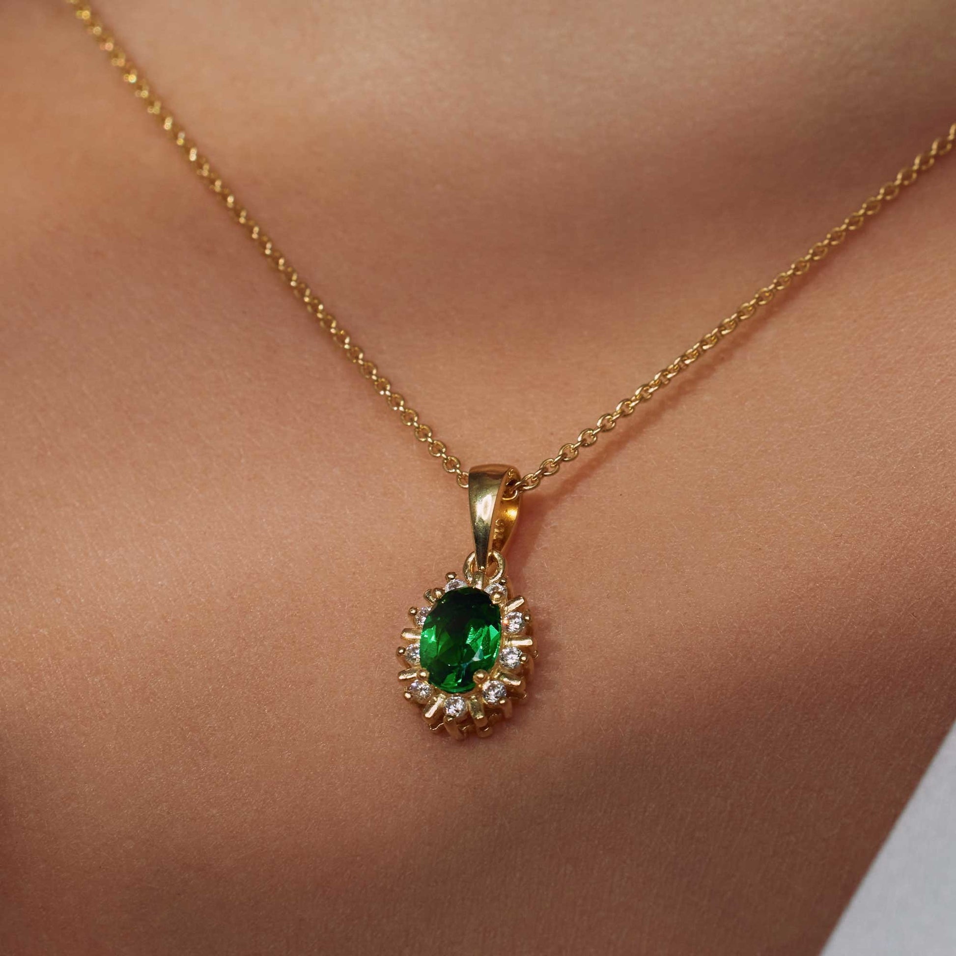 Mia Colore Verdi 925 sterling silver gold plated necklace with green zirconia stone - Parte di Me
