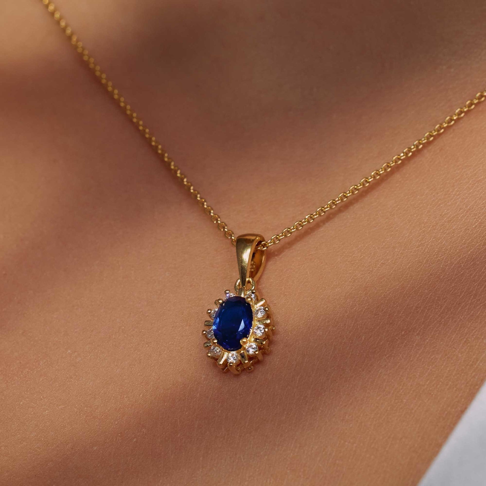 Mia Colore Azure 925 sterling silver gold plated necklace with blue zirconia stone - Parte di Me