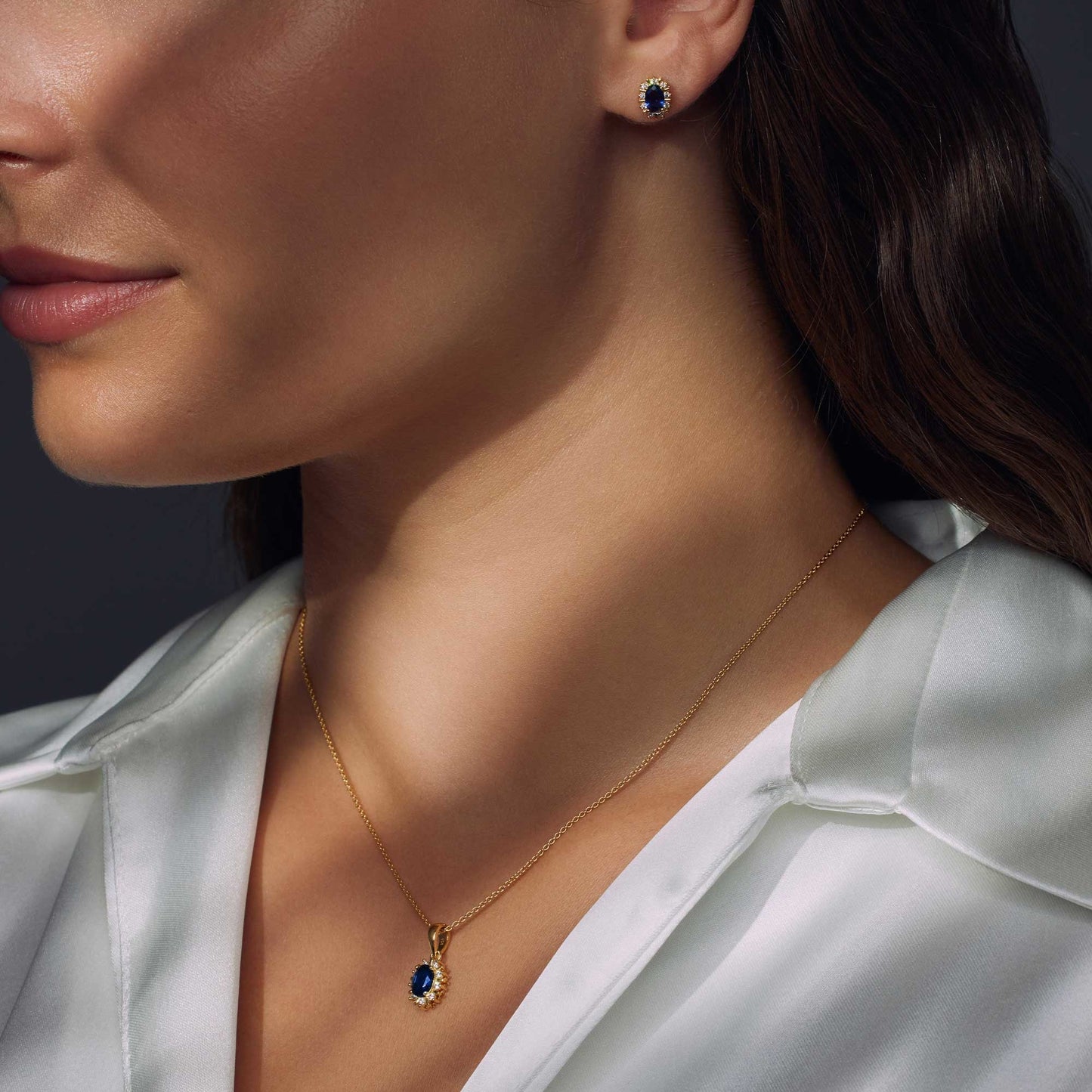 Mia Colore Azure 925 sterling silver gold plated necklace with blue zirconia stone - Parte di Me