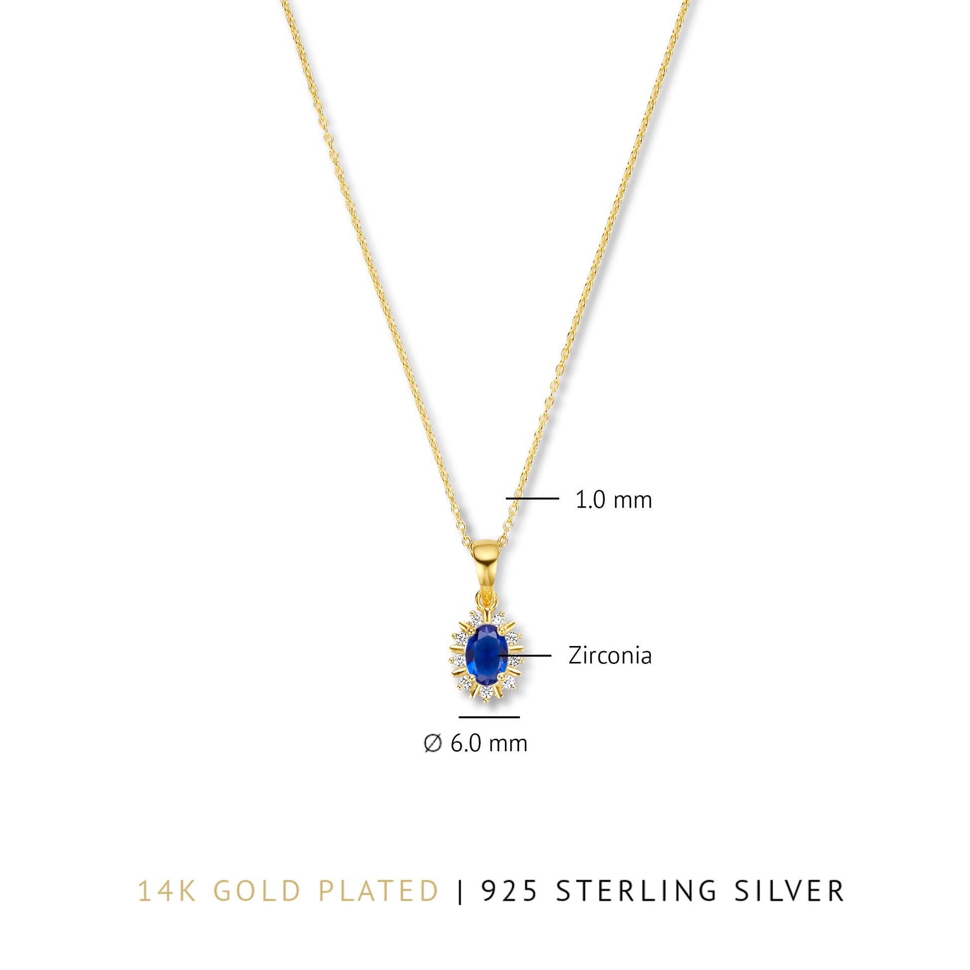 Mia Colore Azure 925 sterling silver gold plated necklace with blue zirconia stone - Parte di Me