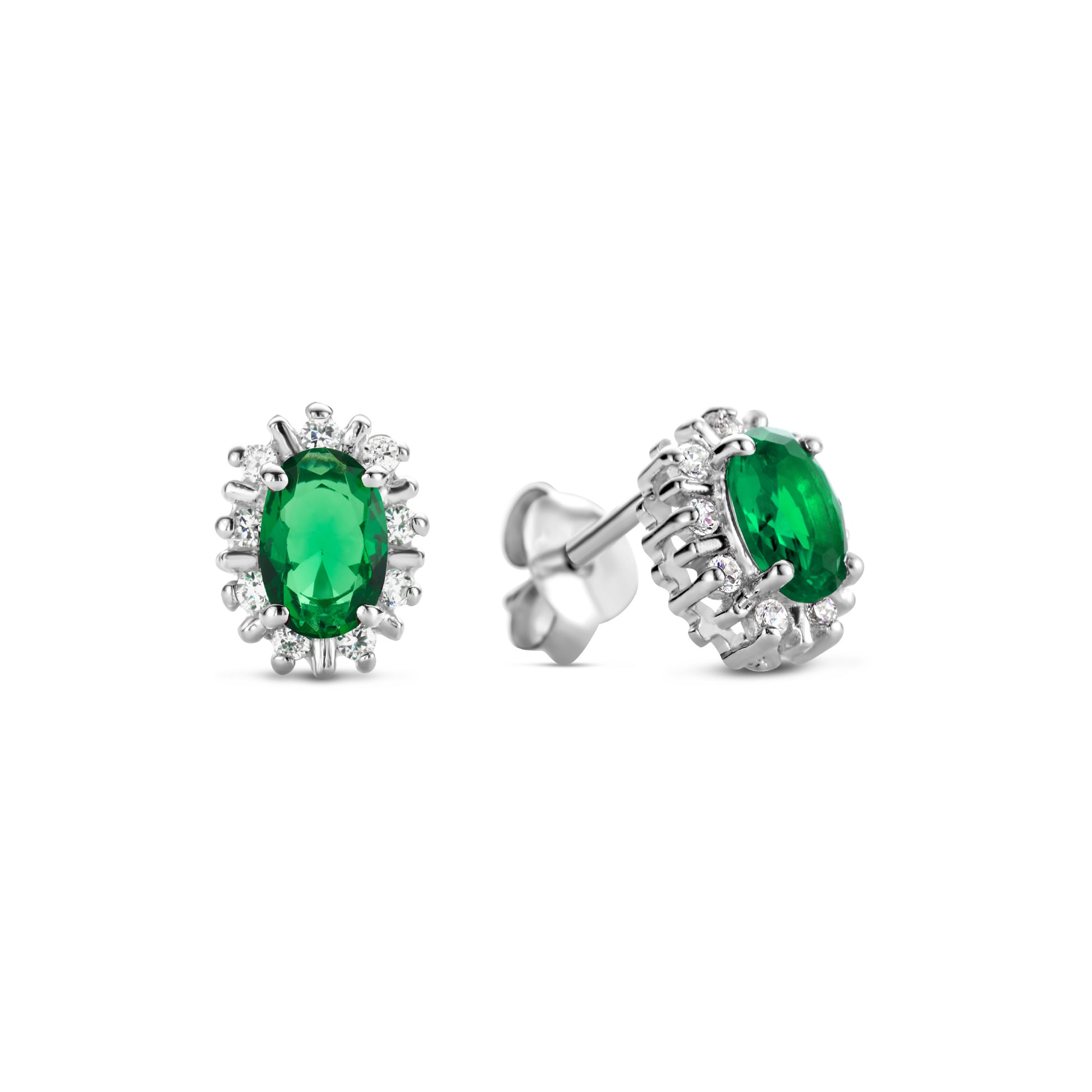 Mia Colore Verdi 925 sterling silver ear studs with green zirconia stone - Parte di Me
