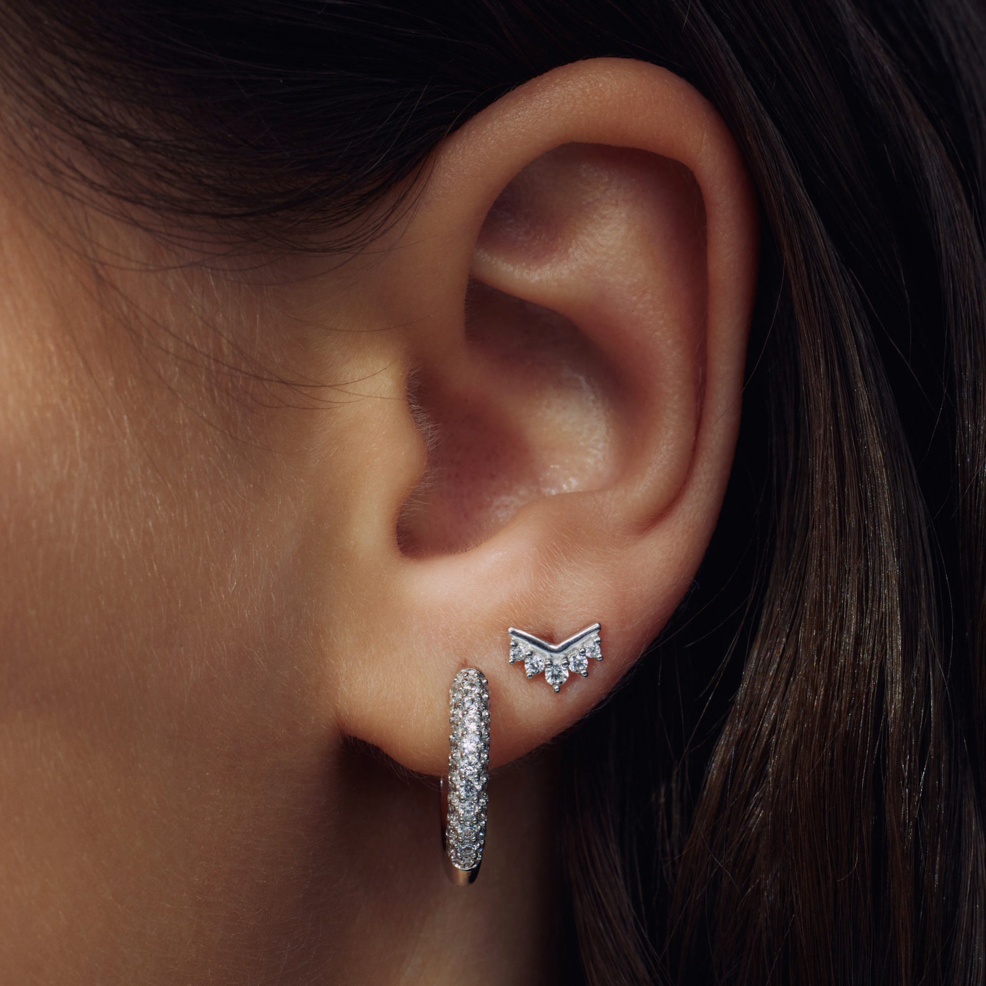 Santa Maria della Base 925 sterling silver hoop earrings with zirconia stones - Parte di Me