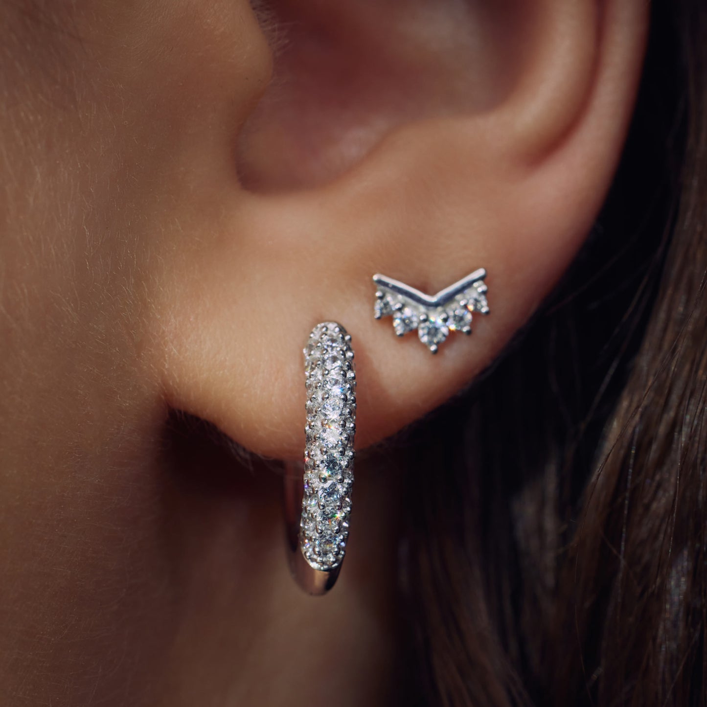 Santa Maria della Base 925 sterling silver hoop earrings with zirconia stones - Parte di Me